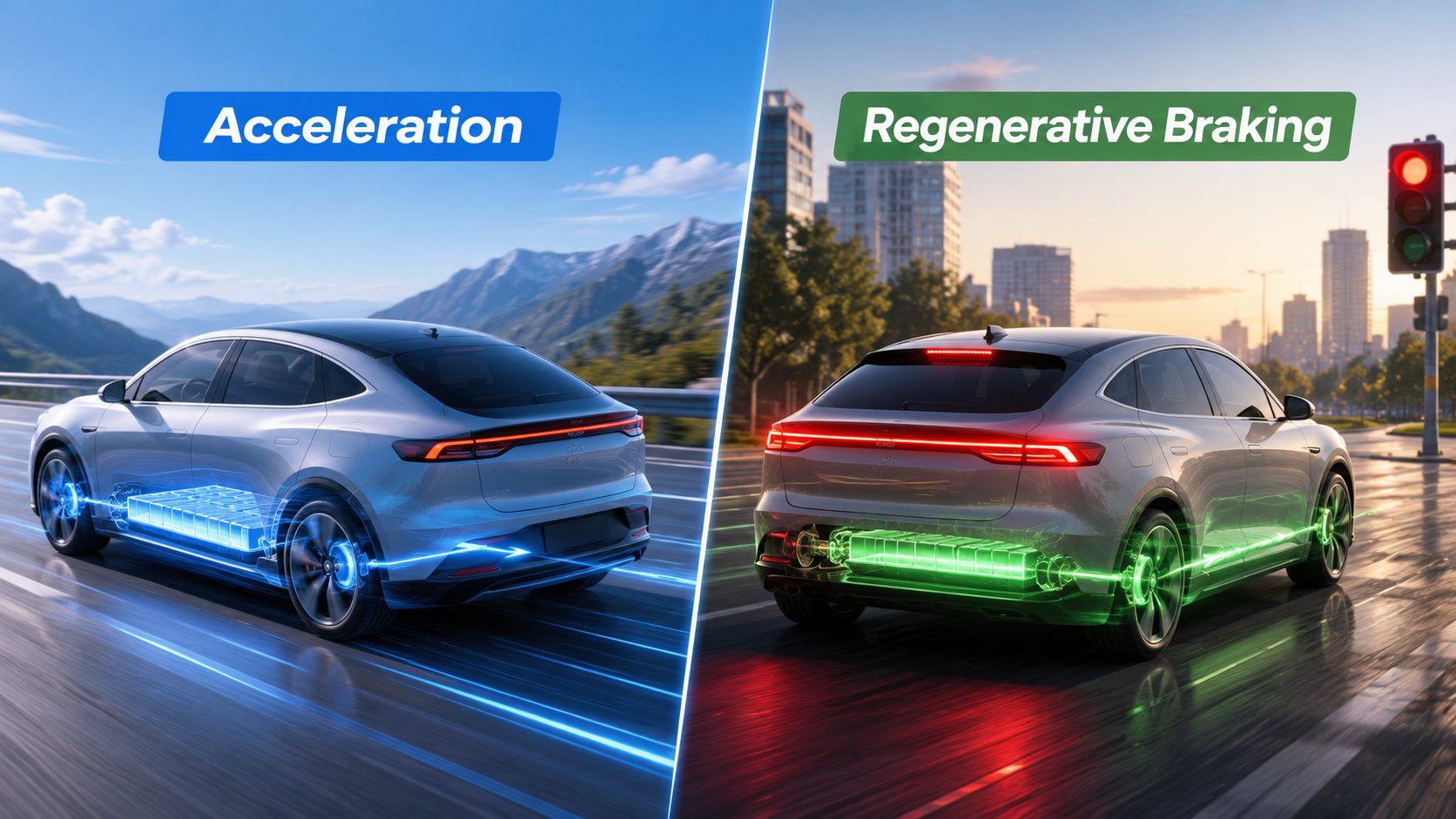 Regenerative braking returning energy from the wheels to the EV battery